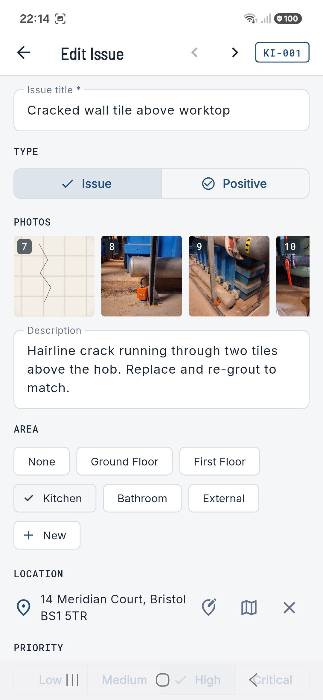 SnagMaster issue editor with photos
